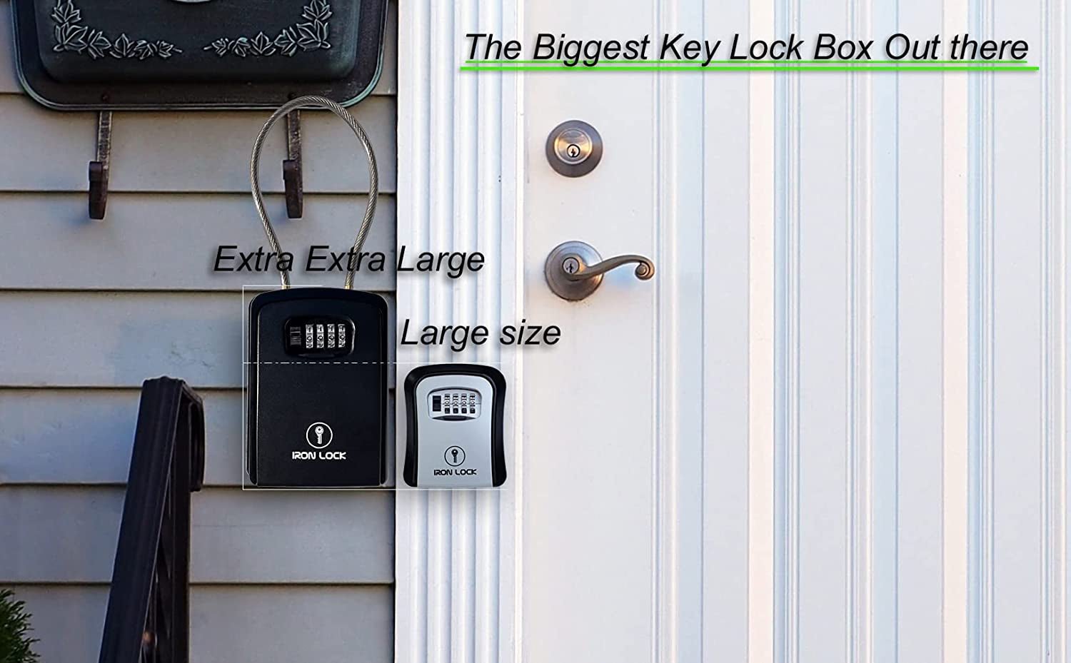 ® XXL Portable Key Lock Box and Wall Mounted with Removable Cable Shackle Waterproof Indoor Outdoor 4 Digit Combo Resettable Code with a B Switch Extra Large Key Lockbox outside (XXL, Black) - Velinare