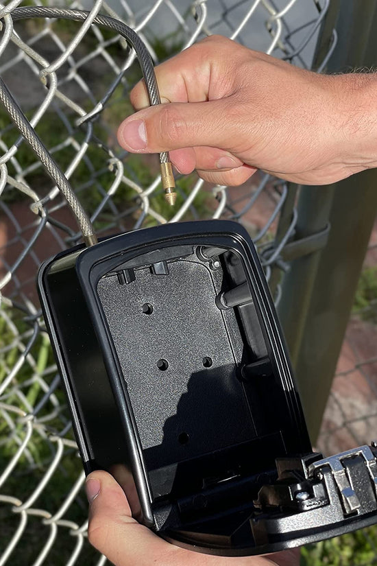 ® XXL Portable Key Lock Box and Wall Mounted with Removable Cable Shackle Waterproof Indoor Outdoor 4 Digit Combo Resettable Code with a B Switch Extra Large Key Lockbox outside (XXL, Black) - Velinare