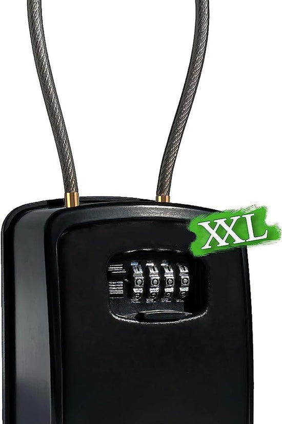 ® XXL Portable Key Lock Box and Wall Mounted with Removable Cable Shackle Waterproof Indoor Outdoor 4 Digit Combo Resettable Code with a B Switch Extra Large Key Lockbox outside (XXL, Black) - Velinare