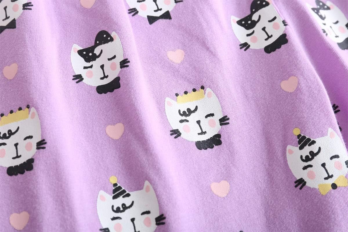 Young Girls Pajama Cute Cat Pattern Nighty Comfy Shorts Cotton Sleepwear - Velinare