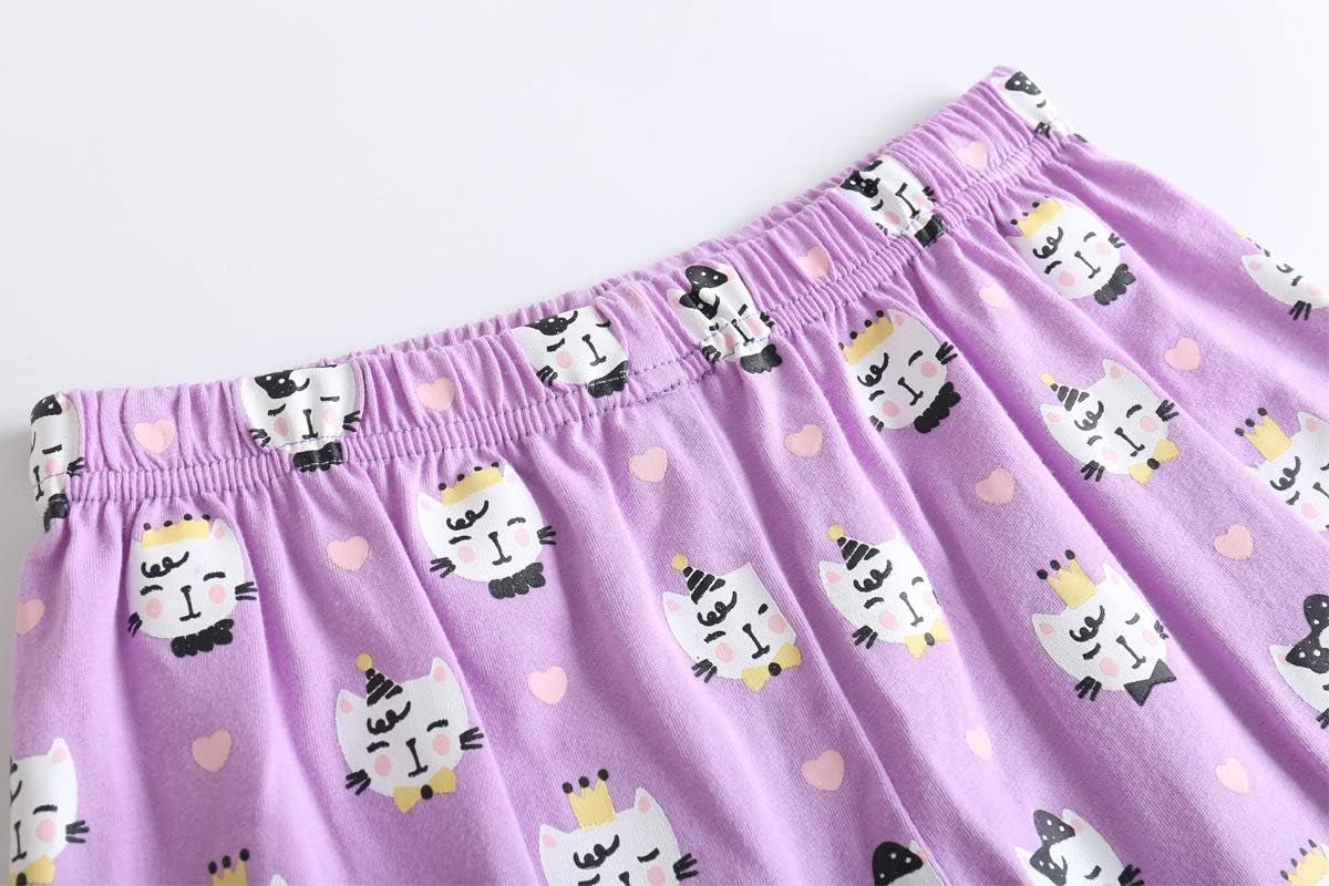 Young Girls Pajama Cute Cat Pattern Nighty Comfy Shorts Cotton Sleepwear - Velinare